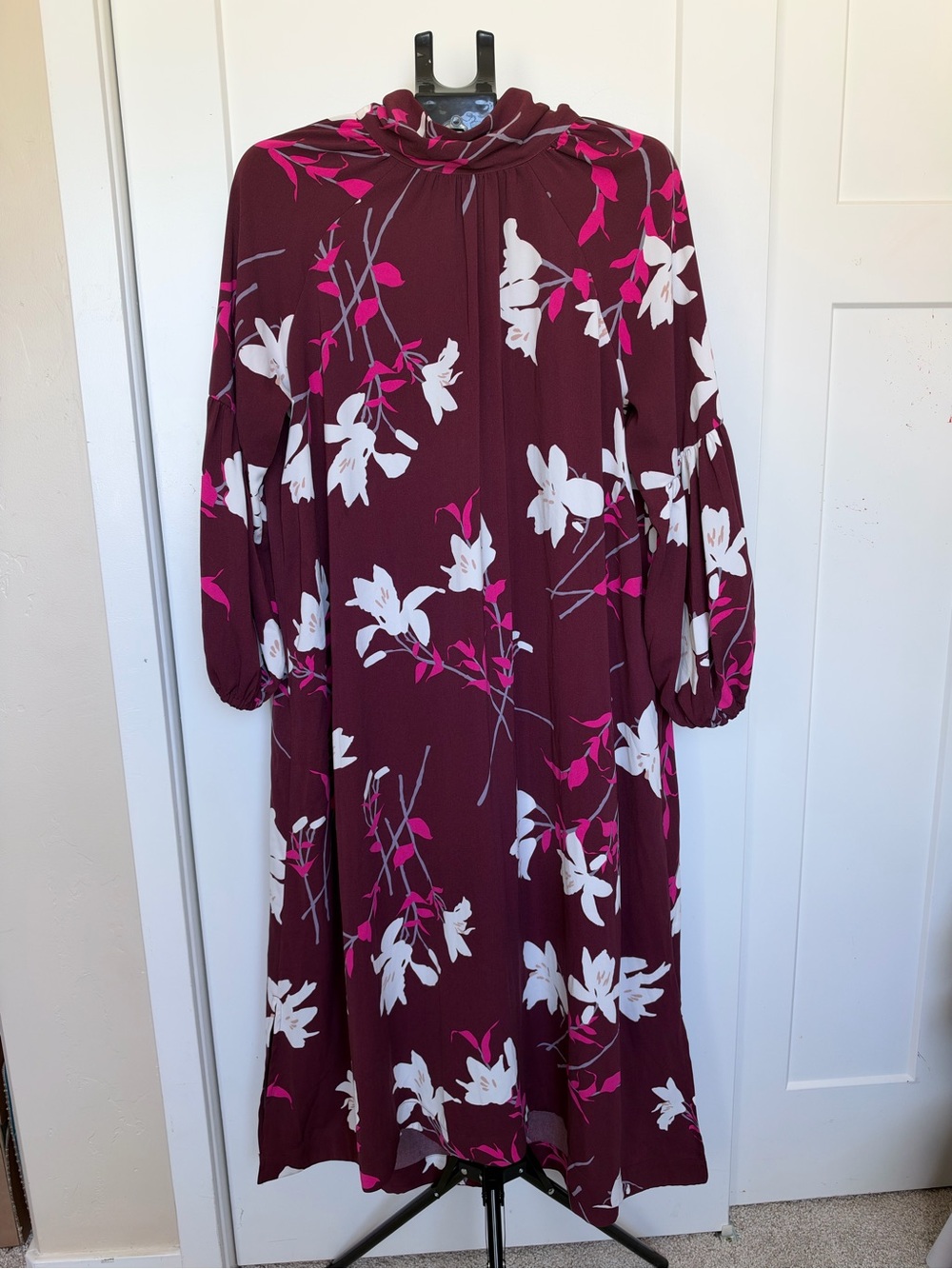 Prologue Burgundy Floral Long-Sleeve Midi Dress